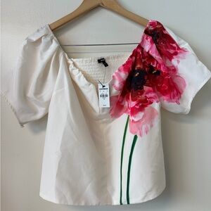 Express White Blouse with Pink Floral Design